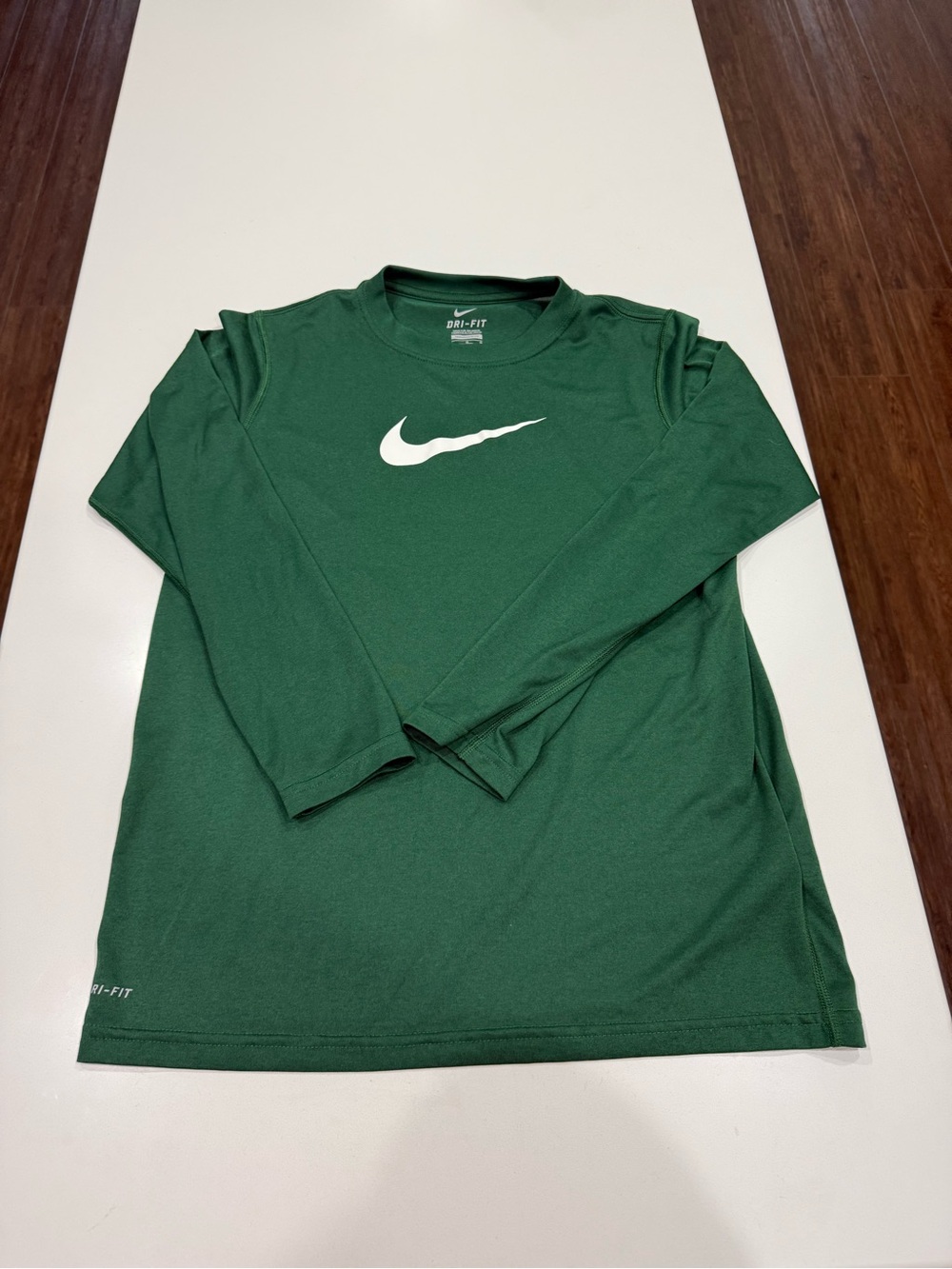 Nike Dri-FIT Boys L Green Long Sleeve Crew Neck Polyester T-Shirt